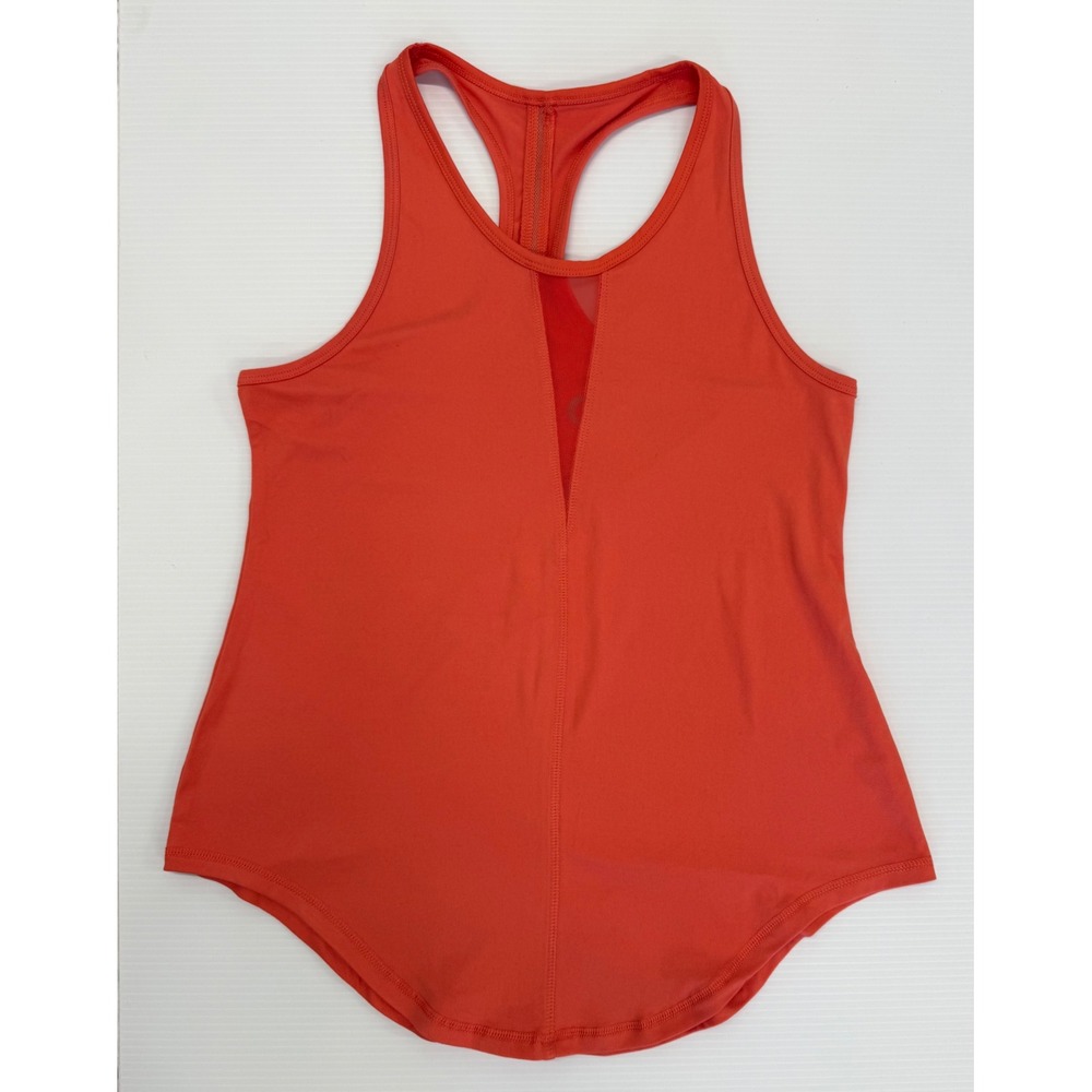 Zyia Active Orange Mesh Keyhole Racerback Tank Top Curved Hem Reflective Logo